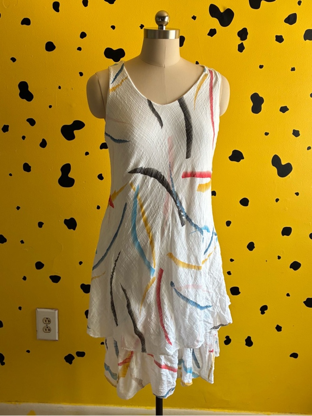Abstract Print Layered Dress Made in Italy Sleeveless Artsy Brushstroke Print